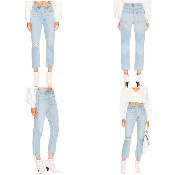 New Agolde Riley High Rise Straight Leg Crop Jeans Size 27 In Shatter Wash Blue - Picture 13 of 16